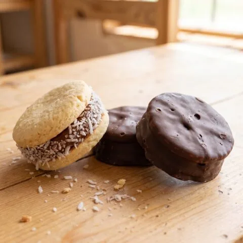 Alfajores artesanales tradicionales y cubiertos de chocolate Sabana Bakery